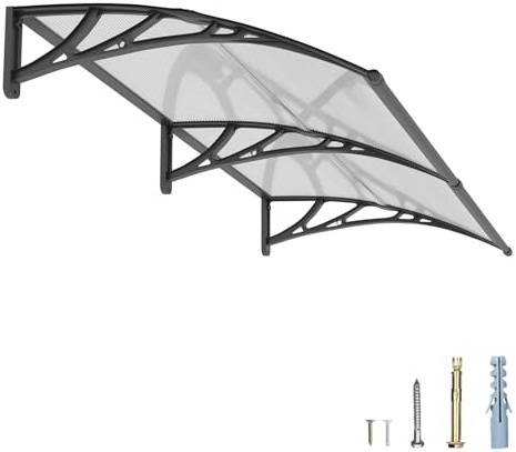 100x80cm Vordach für Haustür UV Überdachung Haustür aus Polycarbonat | Regen-Schnee-Sonne-Schutz, 5mm PC-Panel bruchfest, ABS-Halterung Rostfrei, für Terrasse/Veranda/Fenster