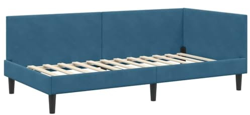 vidaXL Corner Bed Frame Blue 80 x 200 cm Velvet and Engineered wood, Stylish Corner Bed Frame, Modern Design, Durable Velvet Material, Adjustable Headboard, Comfortable Bedroom Furniture