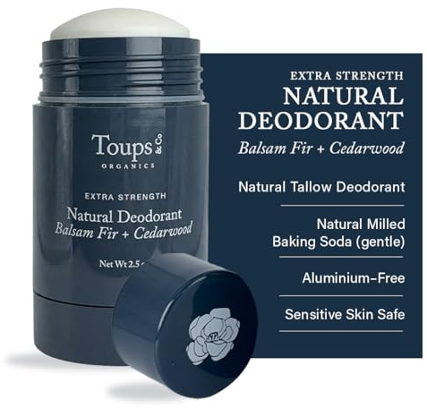 Toups & Co Natural Extra-Strength Deodorant–Balsam Fir & Cedarwood | Aluminum-Free Odor Protection| Grass-Fed Tallow & Magnesium| Baking Soda Balanced| Sensitive Skin Safe|Long-Lasting Freshness