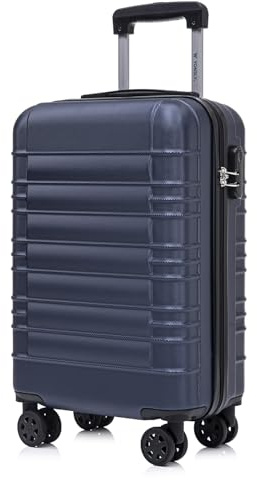 YONSLY Koffer Suitcase M Dunkelblau, Trolley Reisekoffer, Kabinenkoffer Rollkoffer Handgepäck mit 4 Rollen 360°, Hartschalenreisekoffer, Zahlenschloss, Weicher Gummigriff