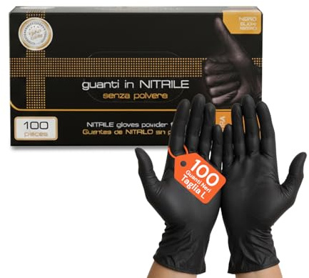 Avilia - Set 100 Guanti Nitrile Neri Monouso Taglia L Senza Talco, Resistenti per Uso Professionale e Domestico, Presa Sicura, Facili da Indossare, Protezione Igienica per Estetica e Pulizie
