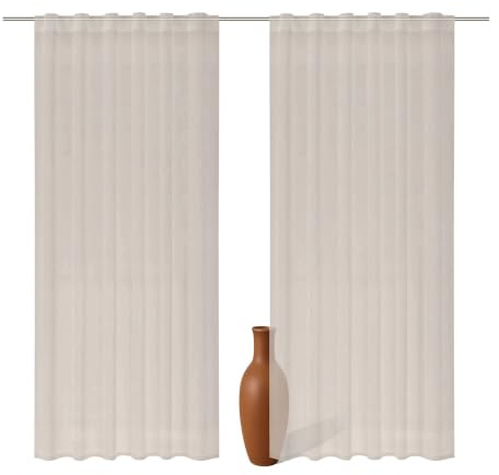 Foxx 2er Set Schlaufenschal beige 300 cm transparent Moderne Vorhänge | leichte Voile Stores mit verdeckten Schlaufen für lichtdurchlässige Fensterdekoration, elegante Gardinen für modernes Wohnen