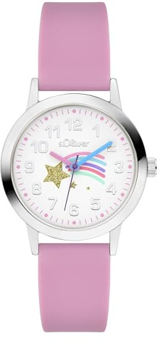 s.Oliver Kinderuhr- 30 mm - Gute Ablesbarkeit - widerstandsfähiges Silikonband - 3 ATM wasserfest - hoher analoge Armbanduhr für Mädchen mit Quarzwerk und verschiedenen Lieblingsmotiven- Geschenkidee