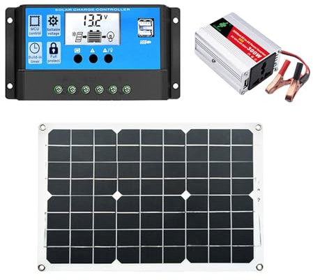 Kit de energía solar - Central de energía portátil con panel solar de 300W,Controlador de carga solar de 30A, cargador de onda sinusoidal pura, RV, remolque, autocaravana, marina, fuera de la red.