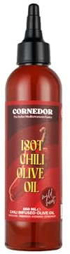 CORNEDOR – Isot Chili Olive Oil-Mild Heat | 250 ml Squeezable Bottle | Urfa Isot & Pul Biber Infused Virgin Olive Oil | Soft Smoky Flavour & Gentle Warmth | Drizzle for Salads, Pizza, Meat, Marinades