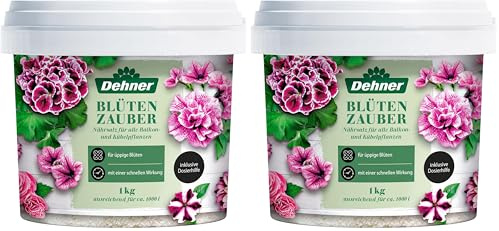 Dehner Blütenzauber, Spezialdünger, hochwertiger Dünger für Balkonpflanzen/Kübelpflanzen, organischer NPK-Dünger, mit Spurennährstoffen/Sofortwirkung, 1 kg, für ca. 1.000 l (Packung mit 2)