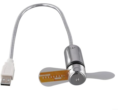 ZiStarlilife Ventilatore da scrivania USB a collo d'oca, ventola di raffreddamento silenziosa con orologio e visualizzazione della temperatura, design pieghevole flessibile, a risparmio energetico