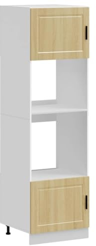 QJBSAVVA Lot de 2 Armoires de Four Porto, Meuble Colonne de Cuisine pour Four Encastrable et Micro-Ondes, en Bois d'Ingénierie Coloris Chêne Sonoma, 60 x 57 x 207 cm