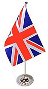 AZ FLAG Bandiera da Tavolo di PRESTIGIO Regno Unito 22x15cm in Raso - Piccola BANDIERINA Britannica – Inglese – UK 15 x 22 cm