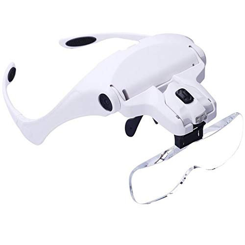 Wallfire Kopflupe Brille Kopfhalterung Lupe Brille mit LED-Licht zum Lesen Professionelle Kopfbandlupe Hände frei für Juweliere Handwerk