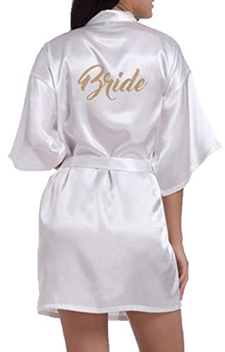 WPFING Vestaglia da Sposa in Bianco Festa della Sposa in Satin Vestaglia Donna (Large)