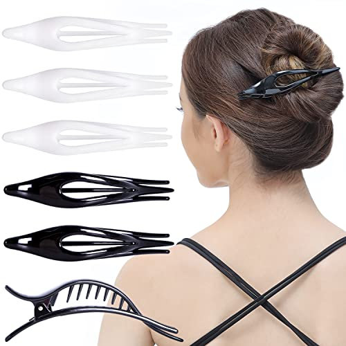 RC ROCHE 6 Stück Haarspange Haarklammer Französisch Geschwungen Öse Nestelloch für Damen Starker Halt, Medium Schwarz und Weiß