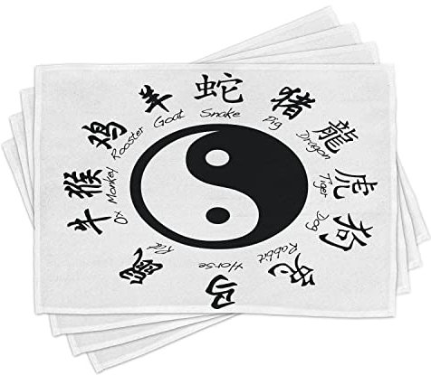 ABAKUHAUS Yin-Yang Platzmatten, Asianlism, Waschbare Stoff Esszimmer Küche Tischdekorations Digitaldruck, Weiß und Schwarz