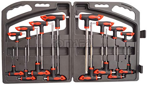 Juego de 16 llaves acodadas en t punta torx y allen hexagonales de bola con mango de destornillador torx hex y allen