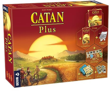 Devir - Catan Plus, Juego completo + Amplicaciones hasta 6 Juegadores y Mapas extra, Juego de Mesa con Amigos, 10 años (BGCATANPLUS2)