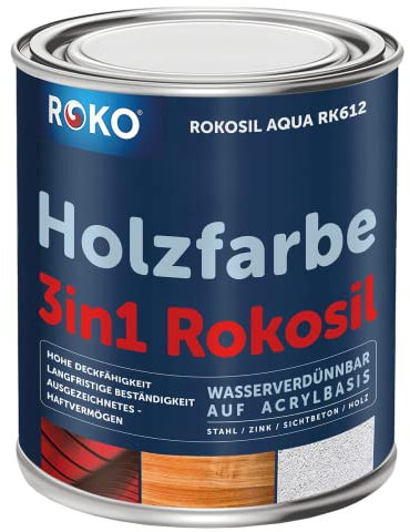 Holzfarbe ROKO - Pastellgrau - 0,7 Kg - 3in1 Premium Holzlack - Für Innen und Außen