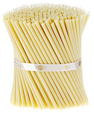 Danilovo 100 Stück Weiß Bienenwachs Kerzen - Orthodoxe Kerzen für Gebet, Rituals, Tischdeko Hochzeit - Ungiftig, Ruß - Tropffrei, Lang, Nachhaltige Produkte, N60, Höhe: 19,5 cm, Ø 7 mm
