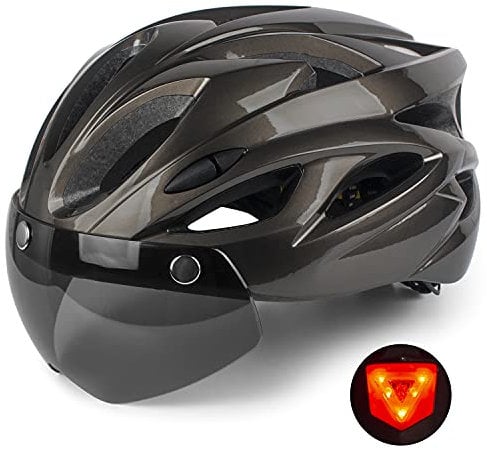 Shinmax Casque de vélo avec éclairage LED, Casque de vélo Unisexe avec Visière de Protection éclairage de sécurité Casque de vélo Adulte magnétique Amovible Planche à roulettes Ski & Snowboard 56-62cm