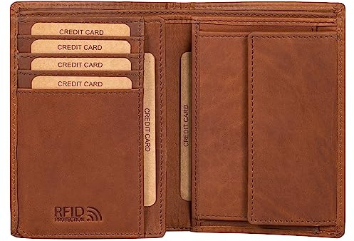 Benthill Herren Ledergeldbörse - Geldbeutel mit RFID-Schutz - Slim Portemonnaie für Herren - Echtem Vintage Leder, Farbe:Braun