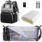 SNDMOR Wickeltasche Rucksack, wickelrucksack mit bettfunktion Großer, Multifunktionale Diaper Bag Mit Wickelunterlage, Kinderwagen-Haken, Geeignet für Mama und Papa (Schwarz und Grau)
