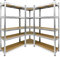 ECD Germany Scaffalatura Angolare per Carichi Pesanti da Officina Set 3 Scaffali Sistema ad Innesto 2 Ripiani 180x90x40 cm con Ripiano Angolare 180x70x40 cm Portata fino a 750 kg per Garage Magazzino