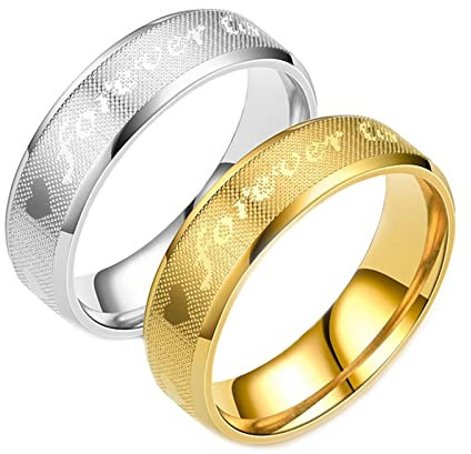 Daesar Trauringe Paarpreis Silber Gold, Verlobungsringe Paar Ringe Set Forever Love 6MM Bandringe Partnerringe mit Wunschgravur Edelstahl Damen Gr.52 (16.6) & Herren Gr.57 (18.1)