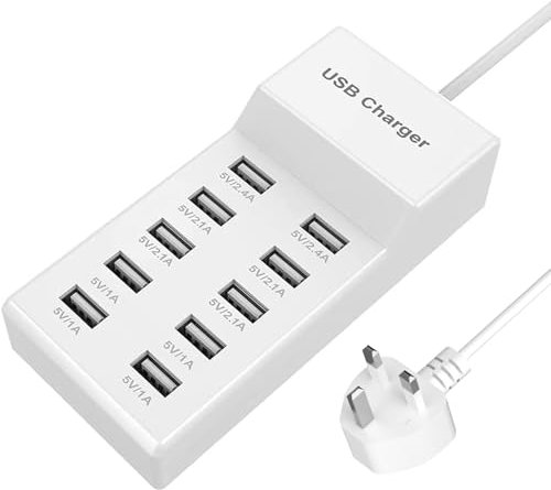 USB Charger Station, 10 Port USB Charger Hub 40W Multiple Charging Station Compatible with iPhone 12/13/14/15/16/Samsung S22/S23/S24/Z Flod/Z Flip/iPad/Xiaomi/Oppo/OnePlus.