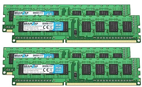 BRAINZAP 16GB (4X 4GB) DDR3 RAM DIMM PC3-10600U-09-11-B0 2Rx8 1333 MHz 1.5V CL9 Computer PC Arbeitsspeicher