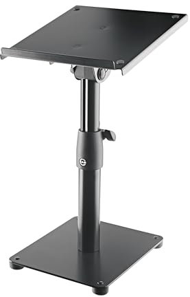 K&M 26776 Tilting Monitor Table Tripod Black/Steel - Height-Adjustable Shelf for Near-Field Monitors - Tilting Plate