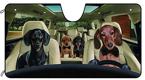 BAGEYOU Auto-Windschutzscheiben-Sonnenschutz, Schwarz und Braun, Dackel-Fahrzeug, Frontscheibe, Sonnenschutz, Sonnenschutz, hält das Fahrzeug kühl, 140 x 76 cm