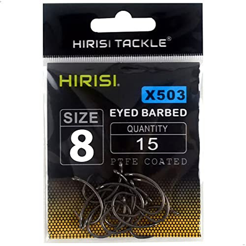 Hirisi X503 Angelhaken Größe 8 mit Widerhaken Karpfenhaken mit Öse zum Karpfenangeln, Kohlenstoffstahl, Boiliehaken Ansitzangeln, Verschiedene Größen, 1er Pack (15 Stück)
