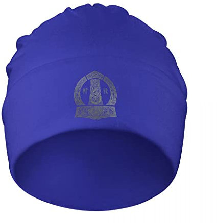 AHTCPO Norse Vikings Warrior Mjolnir Beanie Hat, Norse Symbol Thors Hammer Unisex 3D Print Soft Stretch Knitted Cap,Blue