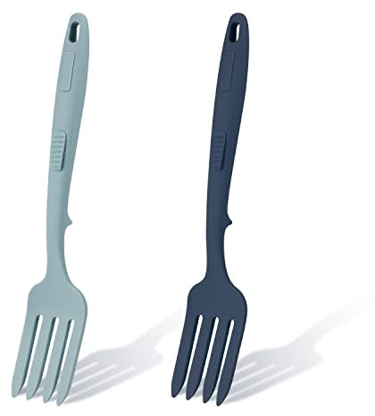 2 Piezas Tenedor de Cocina Silicona Flexibles Resistente al Calor Multifuncional Antiadherente Tenedor de Mezclar para Utensilios de Cocina Revolver Mezclar Hacer Puré (Lago Azul, Azul Oscuro)