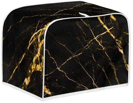 Kuiaobaty Premium-Abdeckung für Toaster 2/4 Scheiben, schwarz, goldfarben, Marmor-Druck, Schutzhülle für Brotbacker, staubdicht, waschbar, Backgeschirr-Schutz