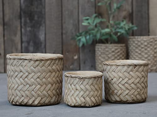 Chic Antique Boho Übertopf Corte Zement m. Flechtmuster antik Natur H 17,5/D20cm