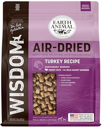 Earth Animal Wisdom Air Dried Dog Food - Turkey Recipe Premium Natural Dry Dog Food for All Breeds & Ages - 2 Lbs Bag