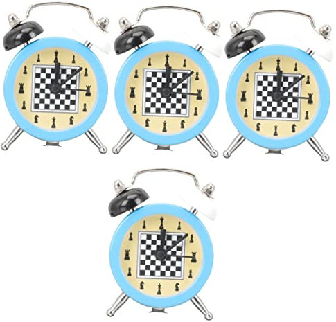 Garneck 4 Stück Schachuhr Kinder nachttisch trendiges Reisewecker Vintage- Kinderwecker Schlafzimmer-Tischuhr stille Uhr am Bett Esstisch schmücken Timer gehen Reisen Plastik