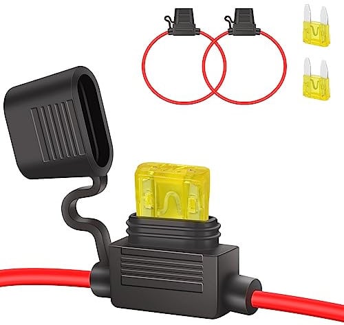 JatilEr Sicherungshalter Kfz Mini 14AWG 2 Stück, Kfz Auto Sicherungshalter Kupferkabel, Kfz Sicherungshalter mit 20A Kfz Sicherungen für Auto/Lkw/Motorrad/Boot