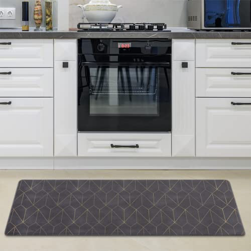 Paco Home Küchenteppich Küchenmatte Küchenläufer PVC rutschfest Teppich Läufer Für Küche Fußmatte Verschiedene Muster, Farbe:Schwarz 2, Größe:45x120 cm