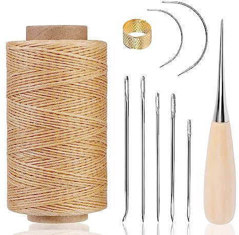 Kit De Couture De Fil Ciré En Cuir De 250 M Comprenant Une Aiguille De Fil à Coudre, Un Kit De Réparation De Tapisserie D'ameublement En Cuir Pour La Couture Et La Réparation (Couleur naturelle)