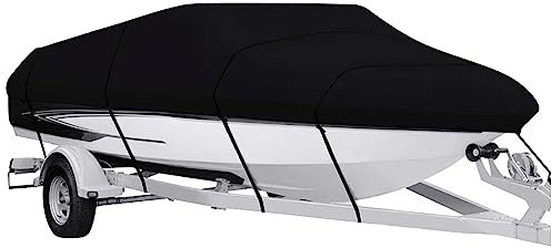 Ywanwj Bootspersenning Bootsabdeckung Bootsplane Abdeckplane Boot Bootsabdeckplane mit Seil und Aufbewahrungstasche Für Jet Ski Yacht Schnellboot Beiboot Bootsplane Abdeckung(schwarz 17-19ft)