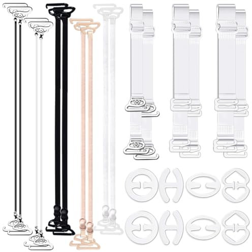 CONTIVICO 24 Stück transparente BH-Träger, unsichtbarer verstellbarer BH-Träger rutschfeste BH-Ersatz-Schultergurte, 8 transparente BH-Träger-Clips + 16 BH-Träger