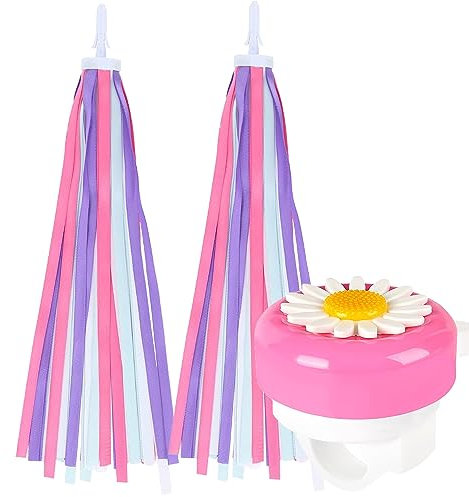 ZEACCT 1 Stück Fahrradklingel Kinder, Blumen Fahrradklingel, mit 1 Paar Griffe Quasten Bänder, Lenker Streamer Bändchen, Fahrrad Bändchen, Scooter Quaste Dekoration, Mädchen,Jungen Dekoration Zubehör