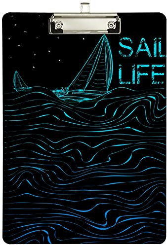Sail Life Poster Graphic Custom Acrylic Clipboard, A4 Standard Size Sliver Clip Board Decor Design for Students, Office, School, Nurses(12.5 x 9)