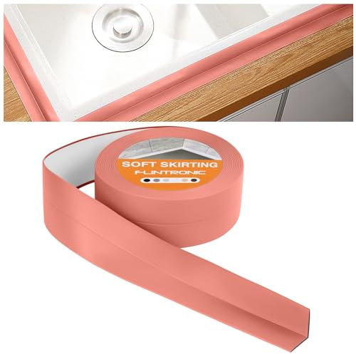 flintronic Rodapiés Autoadhesivo Flexible, 5m (19 * 19mm) Perfil PVC, Rodapie de Acabado Rodapiés Flexible Cinta Autoadhesiva para Cocina y Baño (rosa)