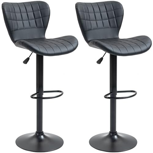 HOMCOM 2er-Set Barstuhl Barhocker Bistrohocker Tresenhocker mit Rückenlehne Küchenhocker Drehstuhl für Esszimmer Küche Kunstleder-Bezug 47 x 51,5 x 89-109 cm Schwarz