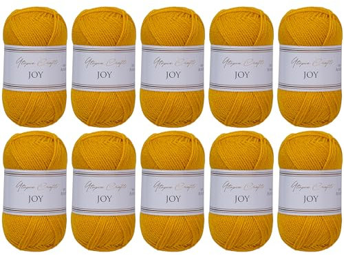 Utopia Crafts JOY Uni Strick- und Häkelgarn, Weich, Pflegeleicht, 100% Polyacryl, 10x 50 g Knäuel, 150m (Ocker)