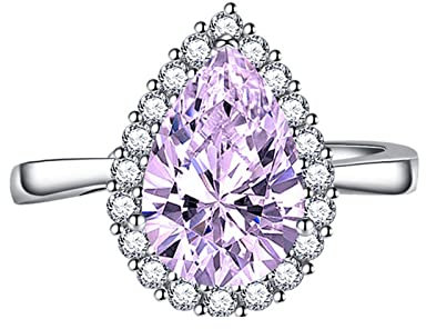 Bihsilin Frauen Ringe Versilbert, Verlobungsringe Verstellbar Tropfen mit Lila Zirkonia Silber Ringe Damen Modeschmuck