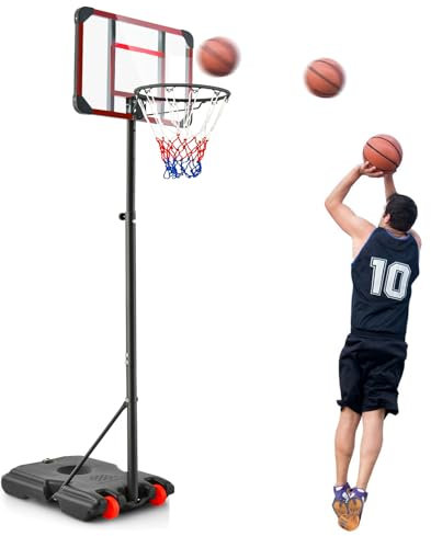 COSTWAY 8ft Basketball Backboard Hoop Net Set, 193-248cm Height Adjustable Basketball Stand with Wheels, Ball Storage, for Kids, Junior and Adult