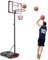 COSTWAY 8ft Basketball Backboard Hoop Net Set, 193-248cm Height Adjustable Basketball Stand with Wheels, Ball Storage, for Kids, Junior and Adult